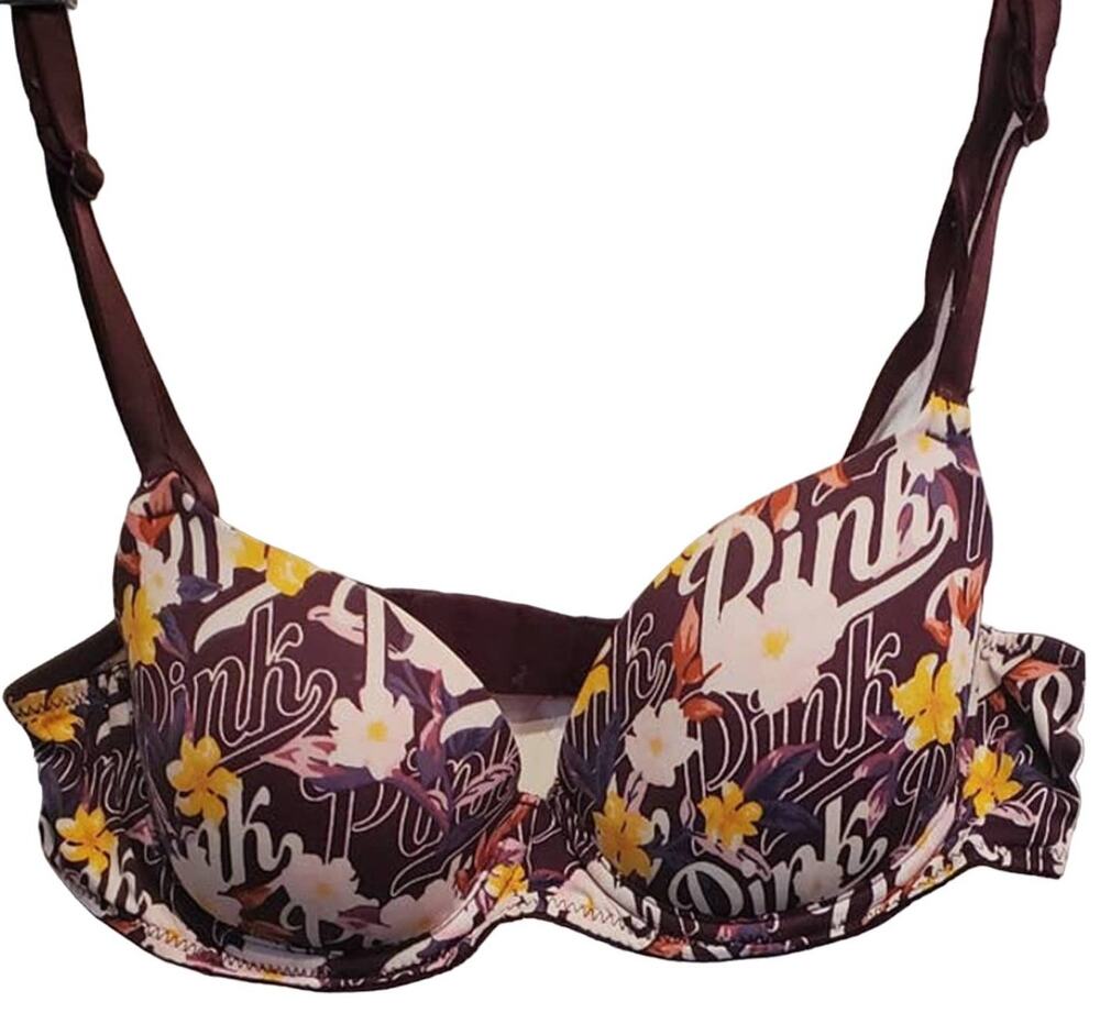 VICTORIAS Secret Burgundy Floral Padded Underwire Bra Size 32a